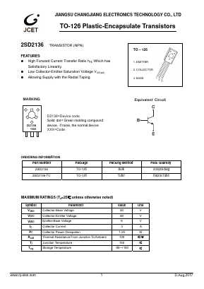 2SD2136 Datasheet PDF Jiangsu Changjiang Electronics Technology Co., Ltd