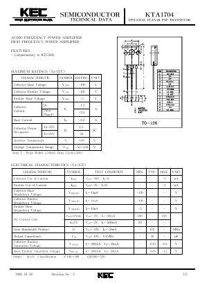 KTA1704 Datasheet PDF KEC