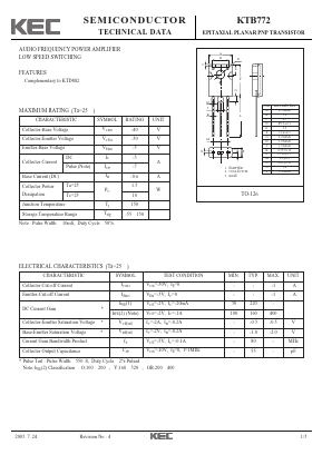 KTB772 Datasheet PDF KEC