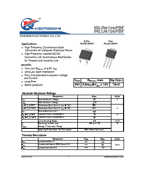 IRLR8726PBF Datasheet PDF Kersemi Electronic Co., Ltd.