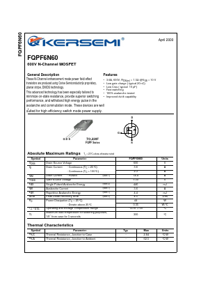 FQPF6N60 Datasheet PDF Kersemi Electronic Co., Ltd.