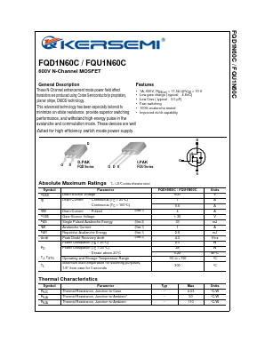 FQD1N60C Datasheet PDF Kersemi Electronic Co., Ltd.