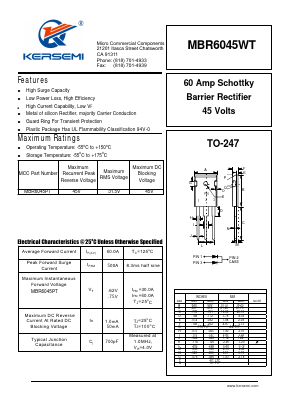 MBR6045PT Datasheet PDF Kersemi Electronic Co., Ltd.