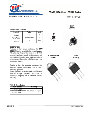 BTB41-600B Datasheet PDF Kersemi Electronic Co., Ltd.