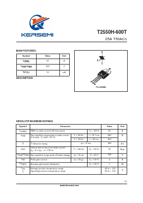 T2550H-600TRG Datasheet PDF Kersemi Electronic Co., Ltd.