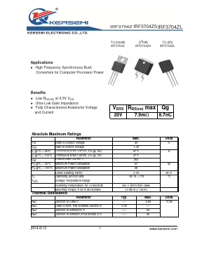 IRF3704ZS Datasheet PDF Kersemi Electronic Co., Ltd.