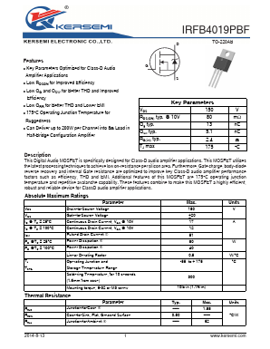 IRFB4019PBF Datasheet PDF Kersemi Electronic Co., Ltd.