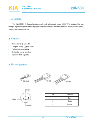 20N50H Datasheet PDF KIA Semiconductor Technology