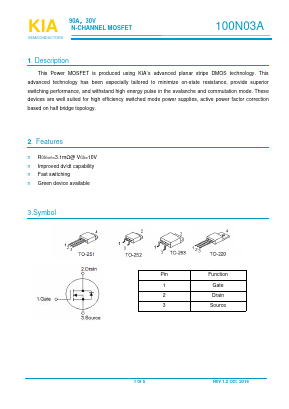 100N03A Datasheet PDF KIA Semiconductor Technology