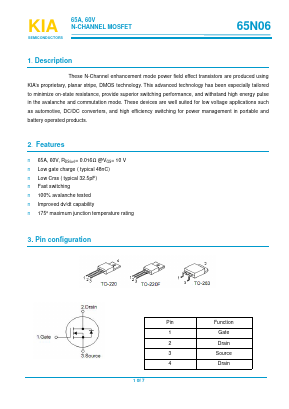 65N06 Datasheet PDF KIA Semiconductor Technology