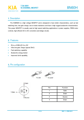 8N60H Datasheet PDF KIA Semiconductor Technology