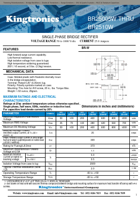 BR2501W Datasheet PDF Kingtronics International Company