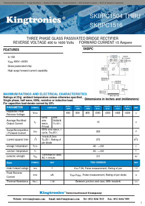 SKBPC1504-SKBPC1516 Datasheet PDF Kingtronics International Company