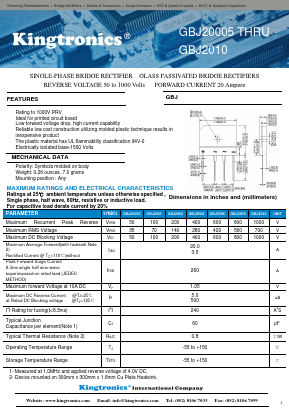 GBJ2002 Datasheet PDF Kingtronics International Company