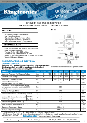 BR2501 Datasheet PDF Kingtronics International Company