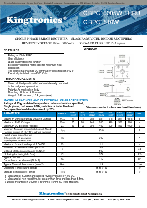 GBPC1504W Datasheet PDF Kingtronics International Company