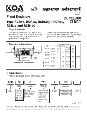 RCR16C Datasheet PDF KOA Speer Electronics, Inc.