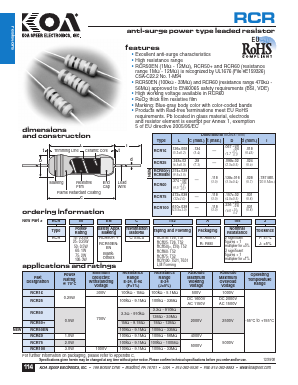 RCR50C Datasheet PDF KOA Speer Electronics, Inc.