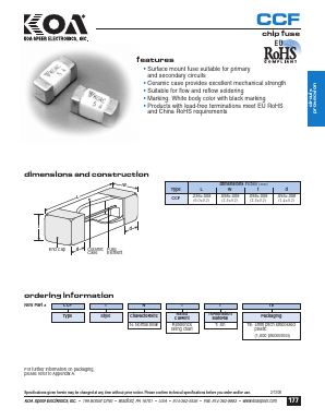 CCF1N1TTE Datasheet PDF KOA Speer Electronics, Inc.