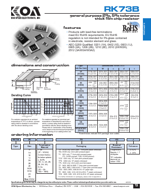 RK73B1FTTD100G Datasheet PDF KOA Speer Electronics, Inc.