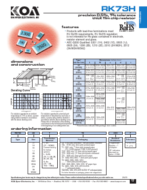 RK73H1JTTD2050D Datasheet PDF KOA Speer Electronics, Inc.