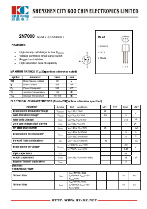 2N7000 Datasheet PDF SHENZHEN KOO CHIN ELECTRONICS CO., LTD.