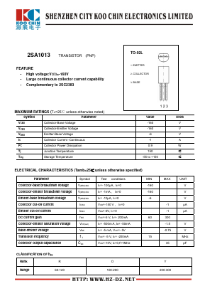 2SA1013 Datasheet PDF SHENZHEN KOO CHIN ELECTRONICS CO., LTD.