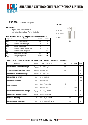 2SB776 Datasheet PDF SHENZHEN KOO CHIN ELECTRONICS CO., LTD.