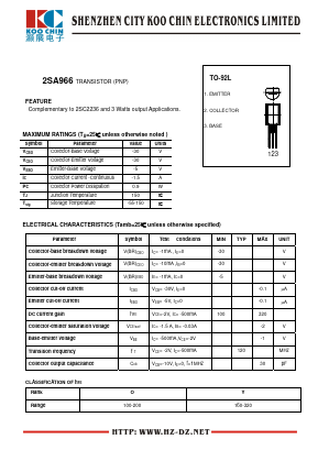 2SA966 Datasheet PDF SHENZHEN KOO CHIN ELECTRONICS CO., LTD.