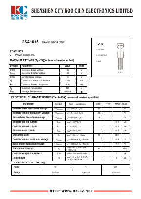 2SA1015 Datasheet PDF SHENZHEN KOO CHIN ELECTRONICS CO., LTD.