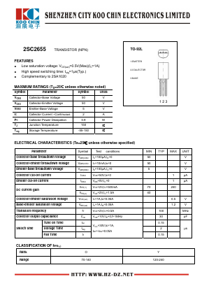 2SC2655 Datasheet PDF SHENZHEN KOO CHIN ELECTRONICS CO., LTD.