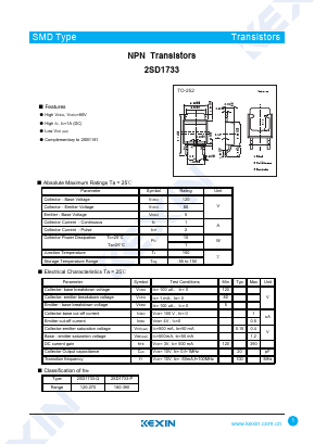 2SD1733 Datasheet PDF KEXIN Industrial