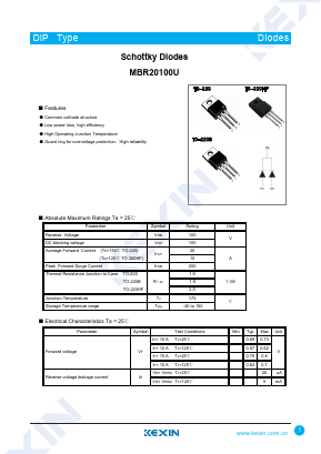 MBR20100U Datasheet PDF KEXIN Industrial