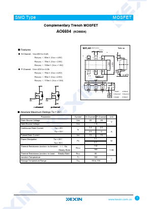 AO6604 Datasheet PDF KEXIN Industrial