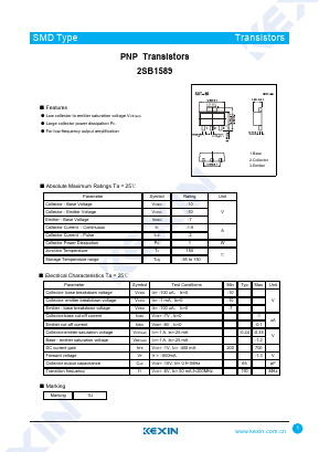 2SB1589 Datasheet PDF KEXIN Industrial