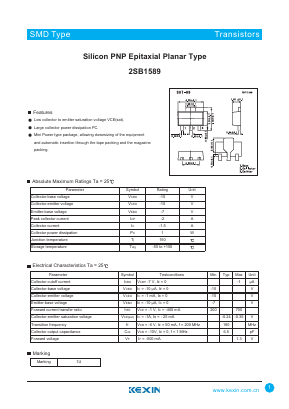 2SB1589 Datasheet PDF KEXIN Industrial