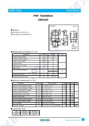 2SB1643 Datasheet PDF KEXIN Industrial