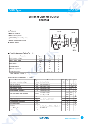 2SK2504 Datasheet PDF KEXIN Industrial