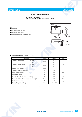 BC849B Datasheet PDF KEXIN Industrial