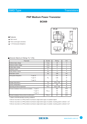 BC869 Datasheet PDF KEXIN Industrial