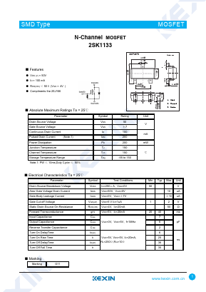 2SK1133 Datasheet PDF KEXIN Industrial