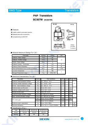 BC807W Datasheet PDF KEXIN Industrial