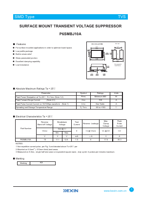 P6SMBJ10A Datasheet PDF KEXIN Industrial