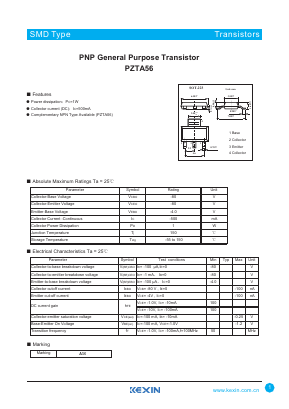 PZTA56 Datasheet PDF KEXIN Industrial