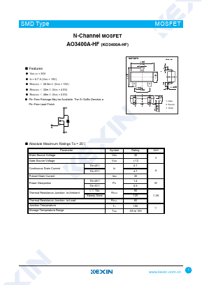 AO3400A-HF Datasheet PDF KEXIN Industrial