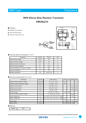 KMUN2214 Datasheet PDF KEXIN Industrial