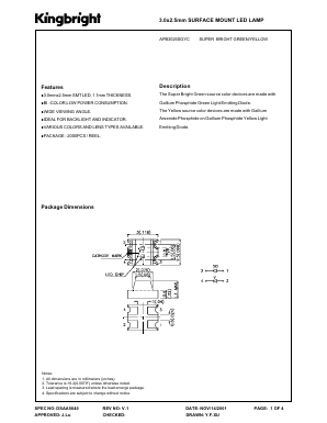 APB3025SGYC Datasheet PDF Kingbright