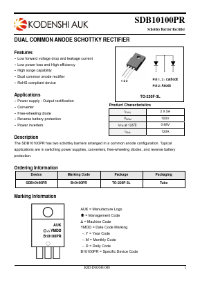 SDB10100PR-1 Datasheet PDF Kodenshi Auk Co., LTD