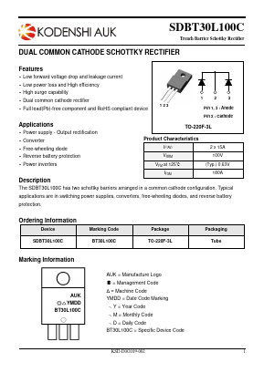 SDBT30L100C Datasheet PDF Kodenshi Auk Co., LTD