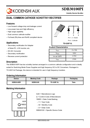 SDB30100PI-1 Datasheet PDF Kodenshi Auk Co., LTD